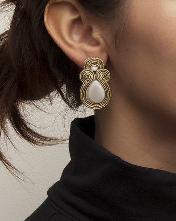 Kolczyki soutache - złote, małe, sztyfty, maanuela