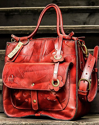 Skórzana torebka Elaine w kolorze czerwonym . Unikalna torebka LadyBuQ Art, Ladybuq Art Studio
