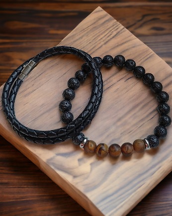 KOMPLET męskich bransoletek :: tygrysie oko, kaktusia