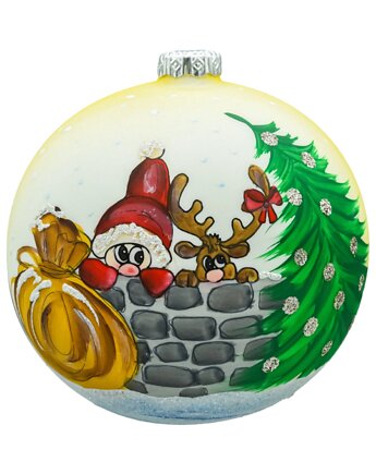 Bombka okrągła: Mikołaj z reniferkiem, Syn Bombkarza