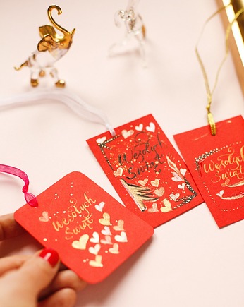 Komplet 3 kaligrafowanych bilecików świątecznych "Wesołych Świąt", Annagrafia