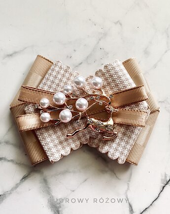 Brosza z Reniferem, kryształkami i perłami New, Pudrowy Różowy