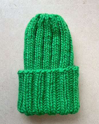 Zimowa wełniana czapka Buran 100% wełna z Peru zielona, Made by Jaga
