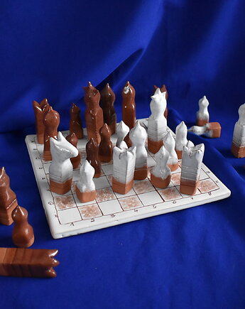 Szachy ceramiczne ręcznie wykonane, Kobaltowa Sroka