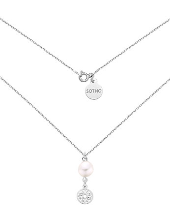 Srebrny naszyjnik z rozetką i naturalną perłą, OKAZJE - Prezent na Wieczór panieński
