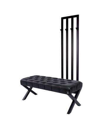 Ławka Metalowa Pikowana Czarny Ekoskóra z Wieszakiem LPM-171, EMRA WOOD DESIGN