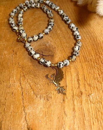 Naszyjnik Feniks z jaspisem dalmatyńskim i hematytem, Blask Natury