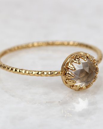 Złoty pierścionek Petite z kryształem górskim w stylu Vintage, OKAZJE - Prezent na Walentynki