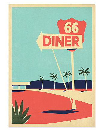 Plakat retro - 66 Diner, USA,, Galeria EMU