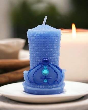 Błękitna / niebieska świeca intencyjna KOMUNIKACJA z wosku pszczelego, KEIT