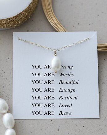 Naszyjnik z Perłą, z Motywacyjną Kartką, Prezent dla Niej, Vinci Woman