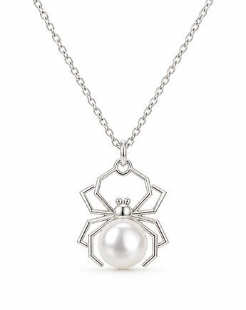 Pająk z białą perłą- naszyjnik srebro 925, ISSI Jewelry