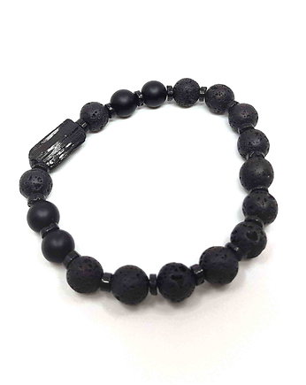 Bransoletka z turmalinem, onyksem, lawą  b4, JanArt