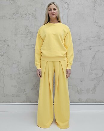 Sarai wygodny komplet bluza i szerokie spodnie z zakładkami Butter yellow, Ablush