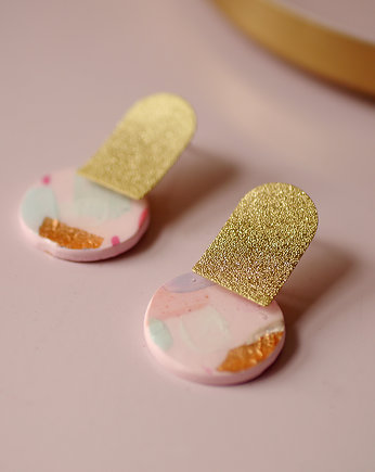 Kolczyki malarskie pink róż złoto małe, MODELINOVA