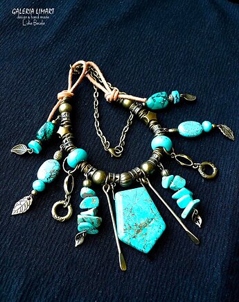 Turkusowy naszyjnik w stylu boho unikat handmade dla fanki turkusów PREZENT, Galeria Limart