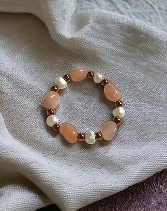 Pierścionek :: kamień słoneczny, perły, kaktusia