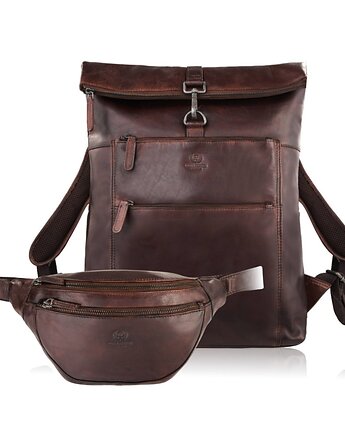 Plecak skórzany SL-02-BR i saszetka nerka męska SL-04-BR Zestaw prezentowy ZU, Paolo Peruzzi