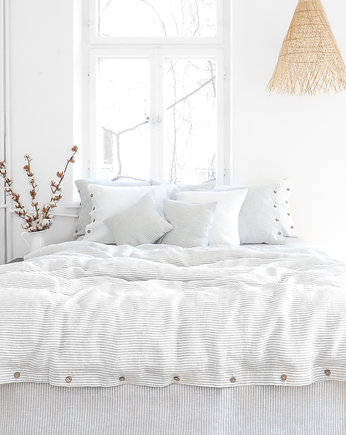 Lniana Poszewka Na Kołdrę  GUZIKI GRAY STRIPES, so linen!