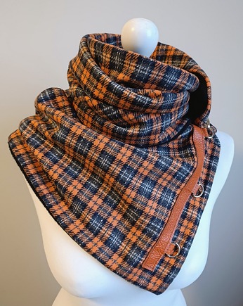 Szal wełniany pomarańczowy w kratkę- unikatowy, Green Sheep