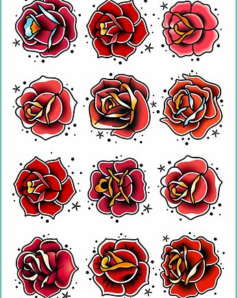Tatuaż tymczasowy "Oldschool roses", Fotobloki and decor