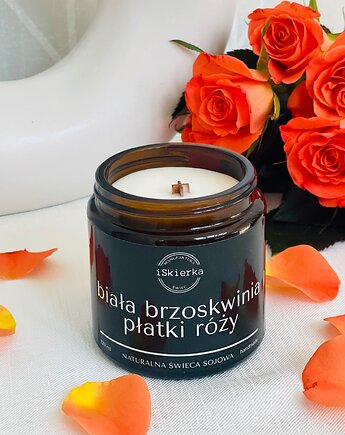 BIAŁA BRZOSKWINIA & PŁATKI RÓŻY świeca sojowa 120 ml, iSkierka Manufaktura Świec