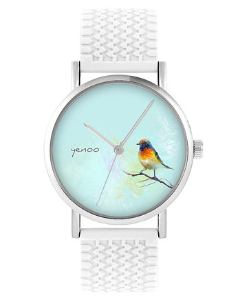 Zegarek - Kolorowy ptak - silikonowy, biały, yenoo