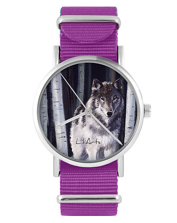 Zegarek - Szary wilk - amarant, nylonowy, yenoo