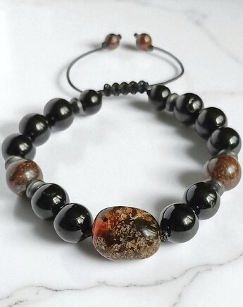 BURSZTYN,turmalin,bronzyt UNIKAT unikatowa bransoletka S-L, kaktusia