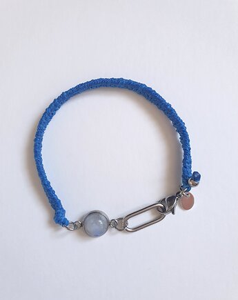 Bransoletka BOHO ręcznie tkana, granatowa z kamieniem księżycowym, modesign