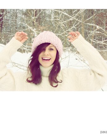 Czapka  beanie pudrowy róż  z wełną, Mademoiselle Patrini