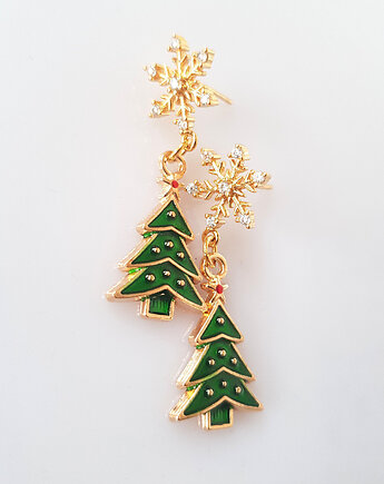 Kolczyki Zielone Choinki Śnieżynki, Mitsu