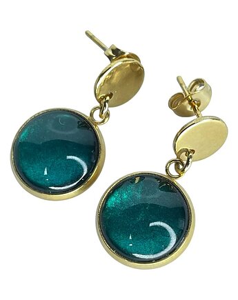 Pozłacane kolczyki w perłowym odcieniu szmaragdu, Artseko