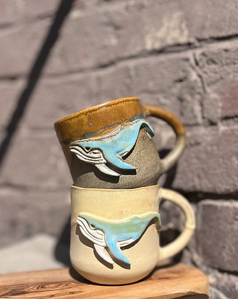 Bursztynowy kubek ceramiczny z wielorybem, ceramic bubble