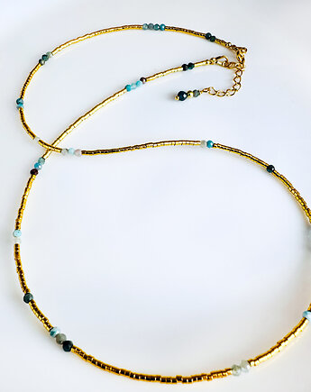 Delikatny NASZYJNIK Hematyt z apatytem, niebieskie kamienie, Anemon Atelier