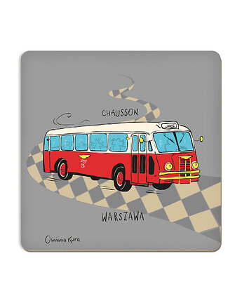 Podkładka pod kubek Warszawa Autobus Chausson, Gliniana Kura