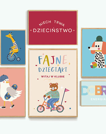 Fajne plakaty - zestaw kolorowy zwierzęta hulajnoga rower, ALE Pomysl