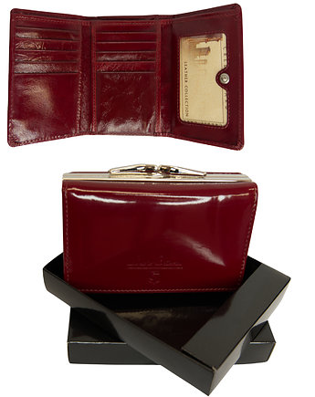 Skórzany portfel damski  z biglem, lakierowany Czerwony, ZGS Stefania