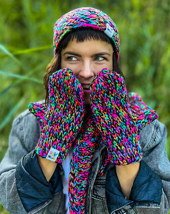 Rękawiczki MERINO 34% ,,Czarne kolorki, Brain Inside