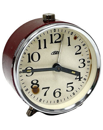 Bordowy budzik mechaniczny PRIM Vintage, SPRAWNY, Czechosłowacja, lat 60., Good Old Things