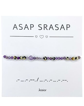 Bransoletka z alfabetem Morse Jaspis dalmatyński, Ametyst, karolina kosior
