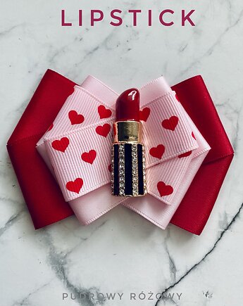Brosza  LIPSTICK  z niesamowitą czerwoną szminką, Pudrowy Różowy