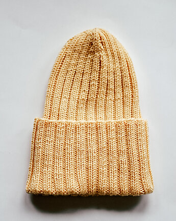 Czapka z merynosa żółta masełkowa, knots