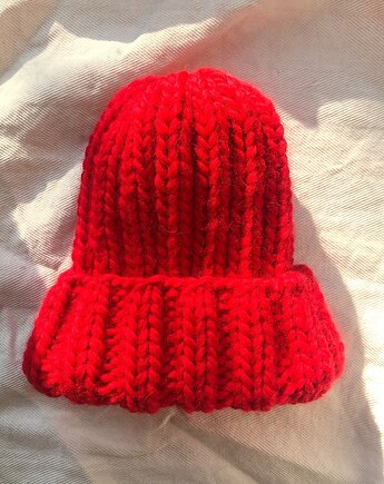 Gruba wełniana czapka beanie 100% wełna kolor świąteczny czerwony, GANGSTA KNIT