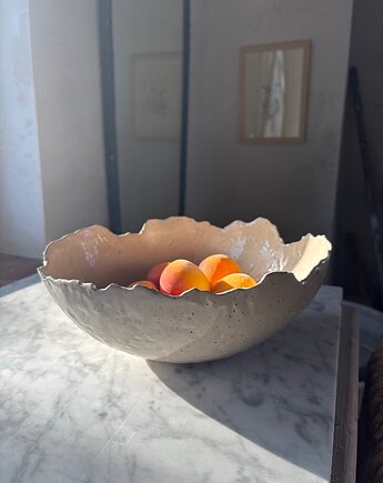 Ceramiczna Rustykalna Misa Skorupka Handmade XXL na Sałaty Beżowa, Maison Fragile