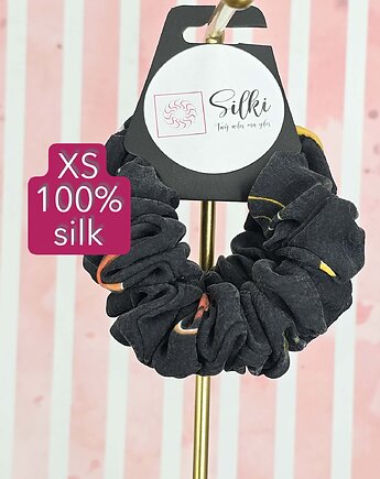 XS mini mała gumka dla dzieci do włosów jedwab naturalny scrunchie grafitowe, Silki