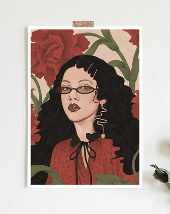 Women with red flowers  plakat ilustracja, ZANETA ANTOSIK PRINTS