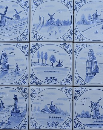 Zestaw kafle holenderskie ręcznie malowane kafle płytki delft, Kobaltowa Sroka
