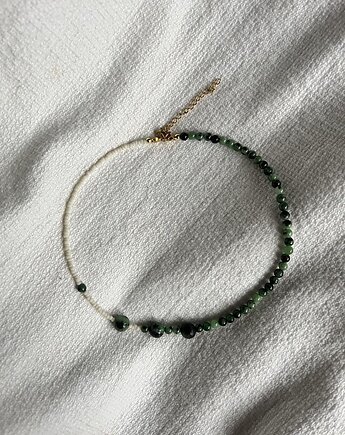 Choker z kremowych koralików Toho i Zoisytu, Gleeme Jewellery