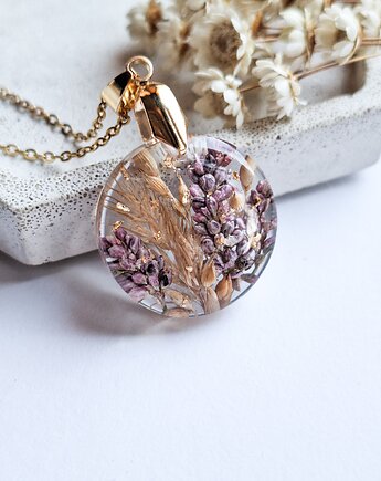 Wisiorek z żywicy suszone kwiaty polne, Kwiat Paproci